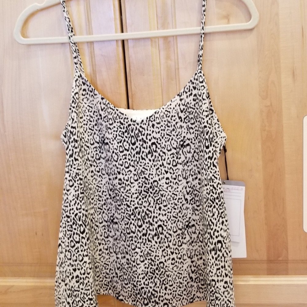Leith V-Neck Cami Beige Morn Leopard  NWT SZ S